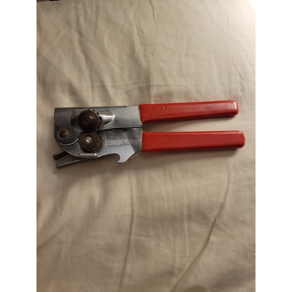 Vintage Swing Away Manual Can Opener Red Grip Handle Bottle Opener 7” USA